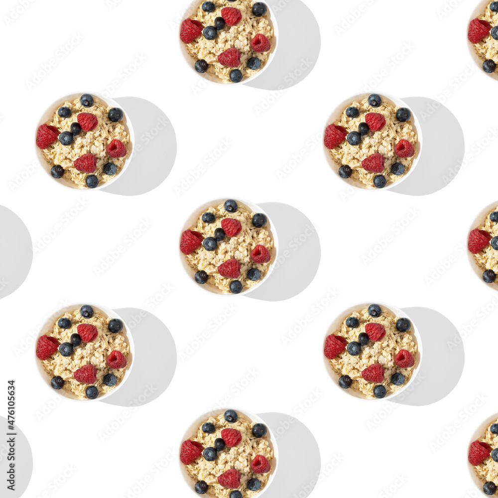 oatmeal on white plate seamless pattern on white background oatmeal on white plate seamless pattern on white background