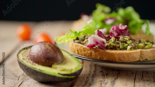 toast with avocado. vegetarian breakfast
