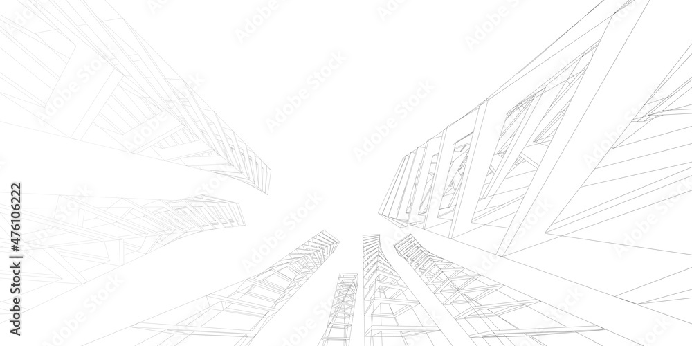 Abstract architecture background. Linear 3D illustration. Building construction perspective Abstract architecture background. Linear 3D illustration. Building construction perspective