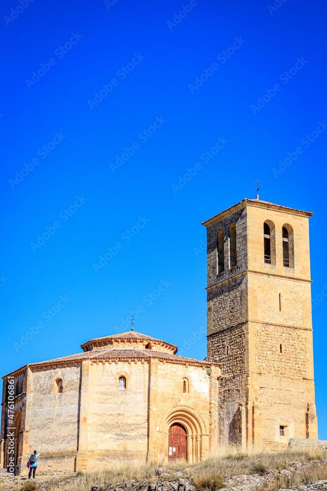 Romanesque church profile with blue sky