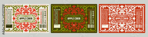 Canvas Print Set of template decorative label for apple cider