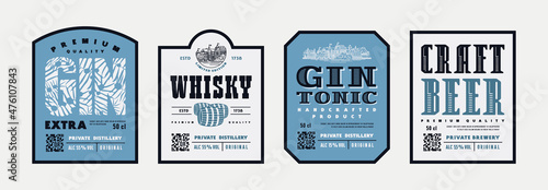Set of template label for whiskey, gin tonic and beer