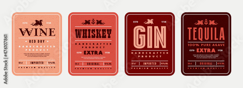 Set of template label for whiskey, gin, tequila and wine