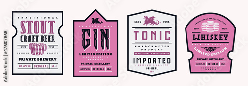 Set of template label for whiskey, gin, tonic and beer