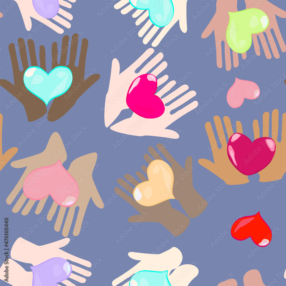 Fototapeta premium pattern heart in palms on a blue background