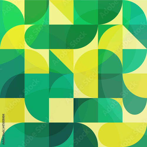 Neo geo seamless pattern design with green and yellow. Bauhaus fun texture illustration. For wrapping paper, packaging, wallpaper, cover, poster, template, and more