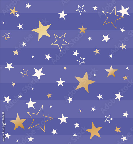 Vector seamless pattern with gold stars. Very peri color background. Simple creative print for clothes, web, greeting cards, gift wrap and design. Color of the year