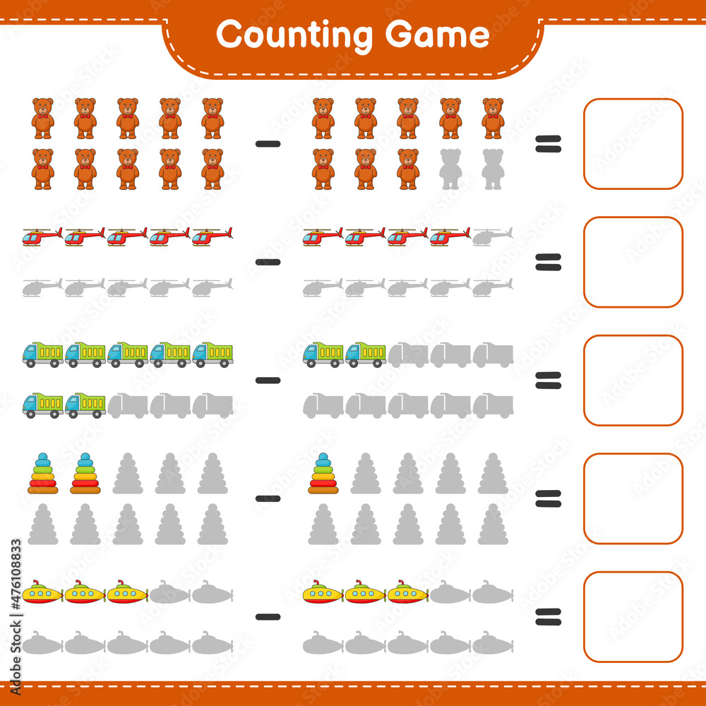 Count and match, count the number of Helicopter, Lorry, Pyramid Toy ...