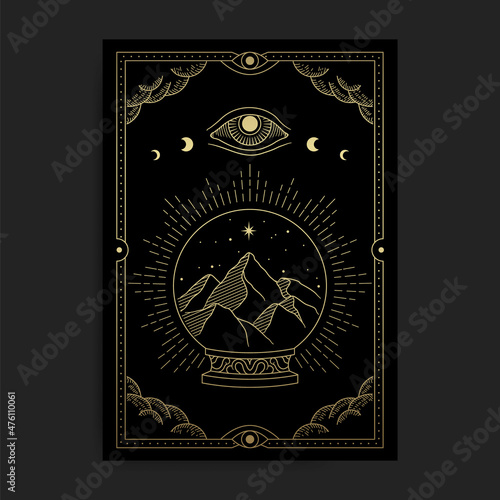 Mountain in crystal ball with mind's eye