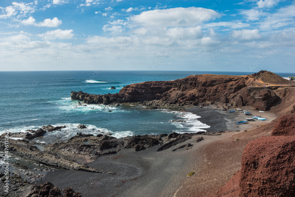 View of the beautiful coast at El Golfo viewpoint - Lanzarote, Canary Islands, Spain