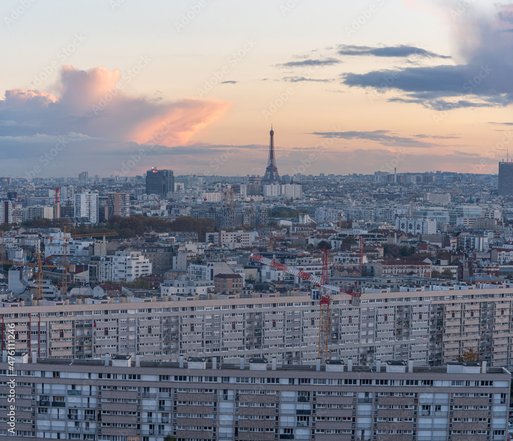 Gennevilliers, France - 11 03 2021: Panoramic view of Paris district from Gennevilliers