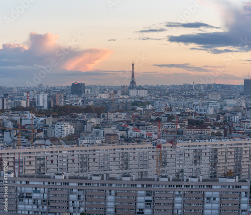Gennevilliers, France - 11 03 2021: Panoramic view of Paris district from Gennevilliers © Franck Legros