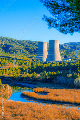 Cofrentes nuclear power plant surrounded by wild nature photo