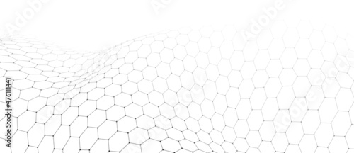 Abstract background of points and lines. Hexagon cyber structure. Big data stream. Vector illustration