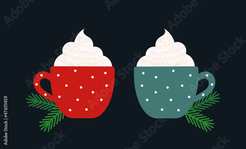Christmas coffee or hot chocolate two cute cups.