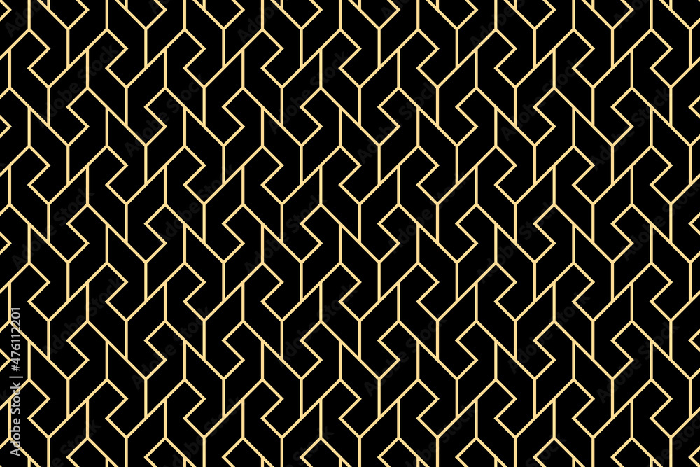 Foto auf Acrylglas mit Abstraktes geometrisches Muster. Ein nahtloser Vektorhintergrund. Gold und schwarze Verzierung. Grafisches modernes Muster. Einfaches Gittergrafikdesign #476112201