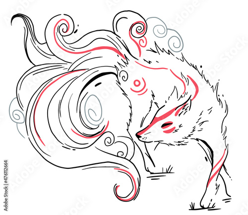 vector abstract illustration of japanese fantasy creature nine tailed fox kitsune 