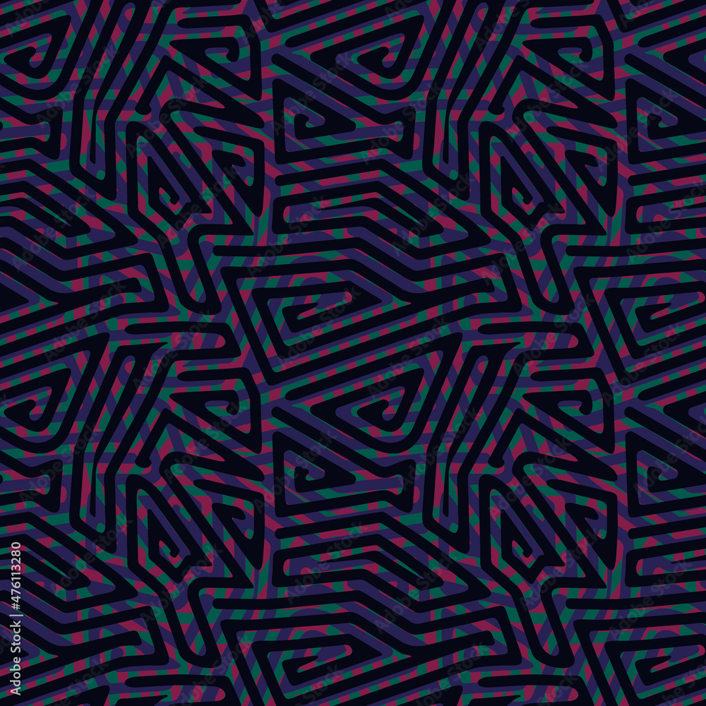 Obraz premium Aboriginal design. Tribal motif. Seamless pattern. Folk wallpaper. Indigenous ornament. Linear backdrop. Embroidery background. Ethnic mosaic. Textile print. Vector art