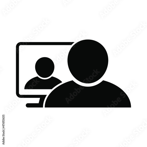 Meeting webinar icon isolated on black and white vector graphic.