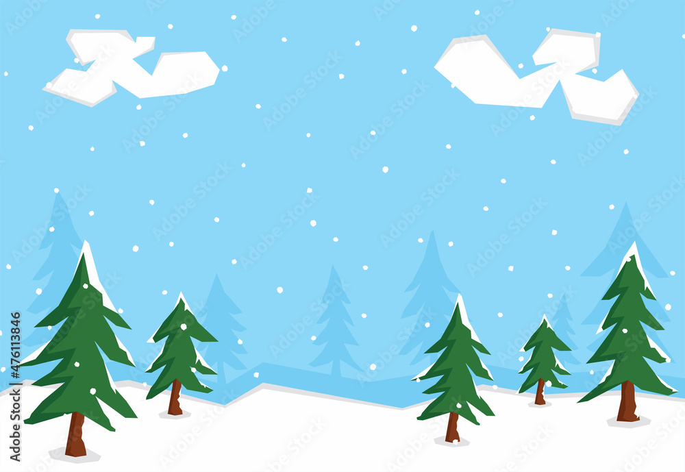 Naklejka premium A landscape illustration of snow scene at the hill