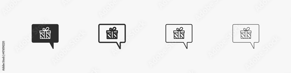 Message with gift box linear icons set. SMS with gift symbol. Editable stroke. Vector design element isolated on white background for birthday and holiday. Icon for business and marketing. Gift letter