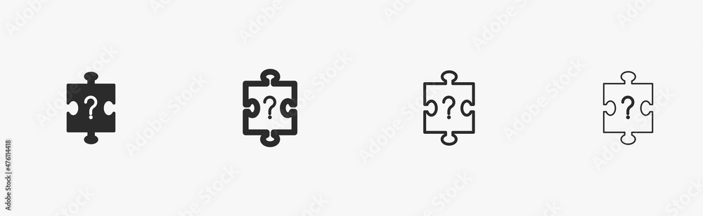 Puzzle vector line icons. Puzzle piece with a question mark for target and teamwork. Problem discussion icon. Vector illustration Puzzle vector line icons. Puzzle piece with a question mark for target and teamwork. Problem discussion icon. Vector illustration