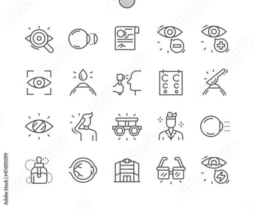 Eye checkup. Contact lenses. Ophthalmological clinic. Health care, medical and medicine. Pixel Perfect Vector Thin Line Icons. Simple Minimal Pictogram