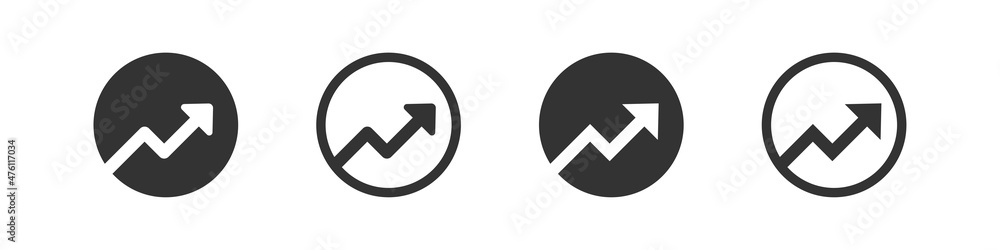 Arrow up graph. Zig zag trand symbol. Zig-zag grow, rise sign in vector flat Arrow up graph. Zig zag trand symbol. Zig-zag grow, rise sign in vector flat
