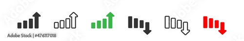 Graph up icon. Grow chart, business symbol. Profit growing line sign, green and red. Progress bar icon in vector flat