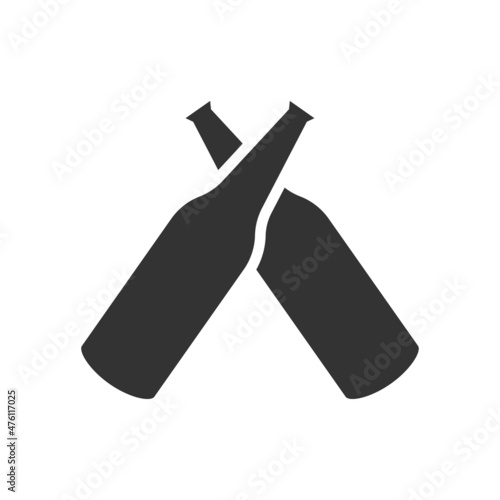 Beer toast icon. Two bottle sign, cheers symbol in vector flat