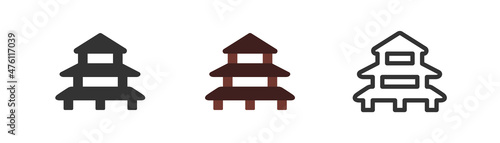 Vihara icon. Chinese temple symbol. Budha religion culture in vector flat