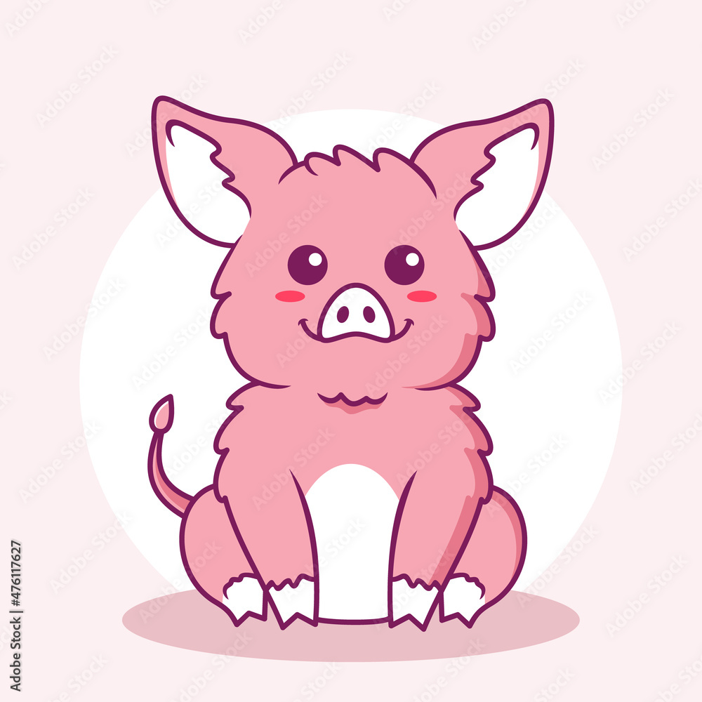 Cute Pig Cartoon Icon Illustration. Animal Flat Cartoon Style