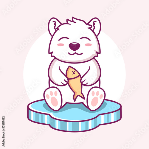 Cute Polar Bear Cartoon Icon Illustration. Animal Flat Cartoon Style