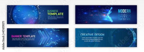 Cyber security for business and internet projects. Abstract web design banner. Modern graphic template for websites. High tech futuristic technology background.