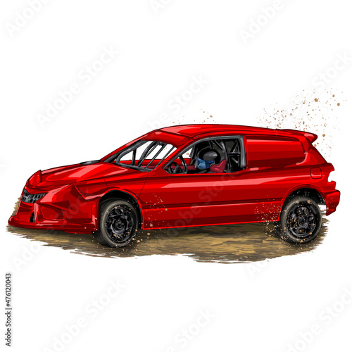 Racing speed car isolated on white background for poster, t shirt print, business element, social media content, blog, sticker, vlog, and card. vector illustration.