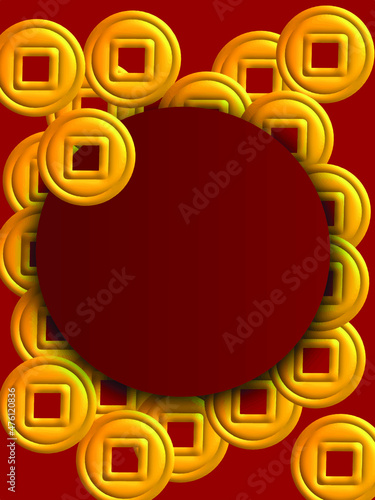 Red pink orange yellow coin golden frame background wallpaper empty decoration ornament happy chinese new year zodiac tiger asia lucky wealth rich money strong thailand korea taiwan hongkong country  