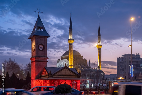 Evening view of the republic square in Kayseri