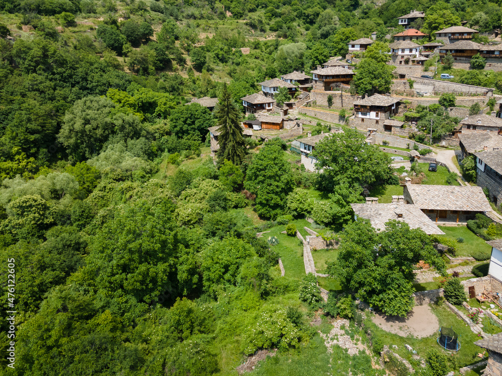 Fototapeta premium Aerial view of Village of Kovachevitsa, Bulgaria