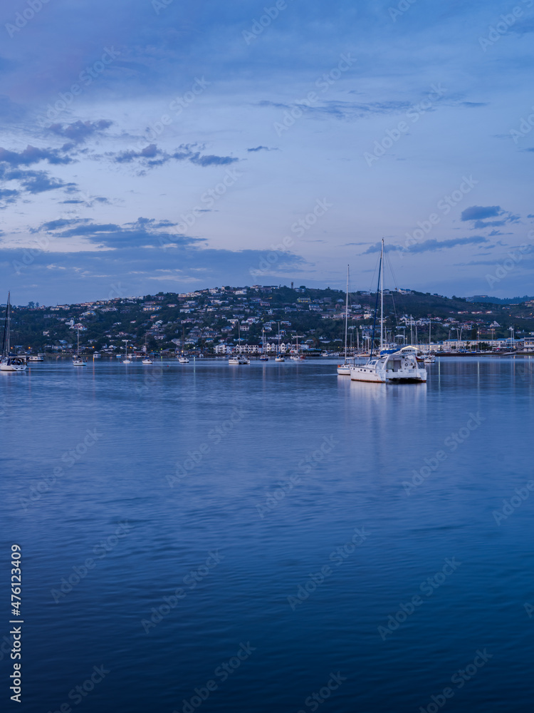 Knysna lagoon harbor and town during sunset in garden route South Africa