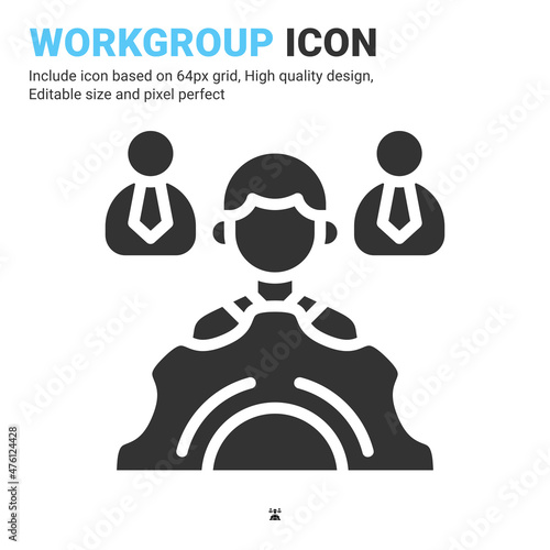 Workgroup icon vector with glyph style isolated on white background. Vector illustration teamwork sign symbol icon concept for business, finance, industry, company, apps, web and all project