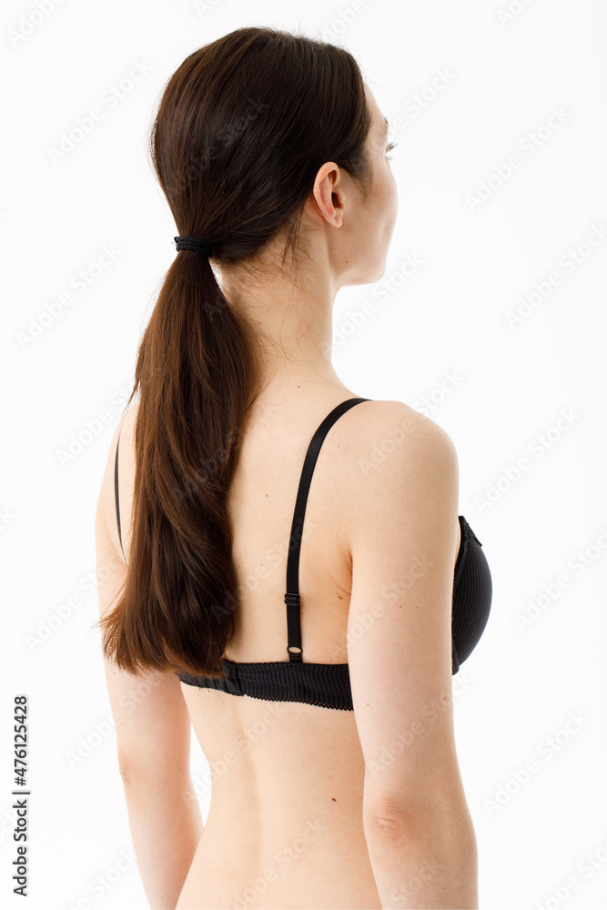 Model tests. Snap Models back view, Beautiful brunette woman in underwear, isolated on white. Model tests. Snap Models back view, Beautiful brunette woman in underwear, isolated on white.