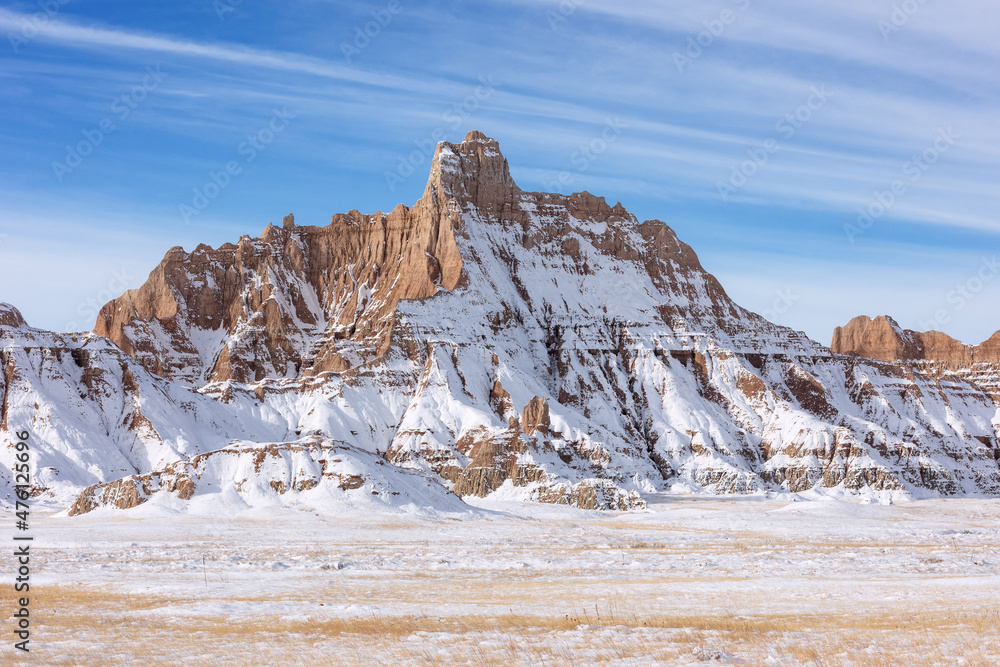 Scenic winter landscape in Badlands National Park, South Dakota