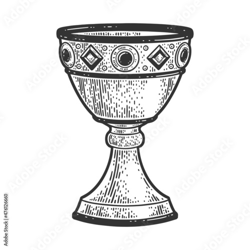 precious antique goblet sketch engraving vector illustration. T-shirt apparel print design. Scratch board imitation. Black and white hand drawn image. photo