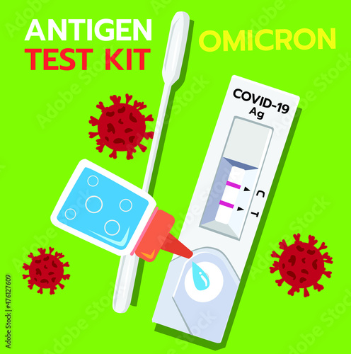 omicron bacteria icon vector, antigen test kit on green background.