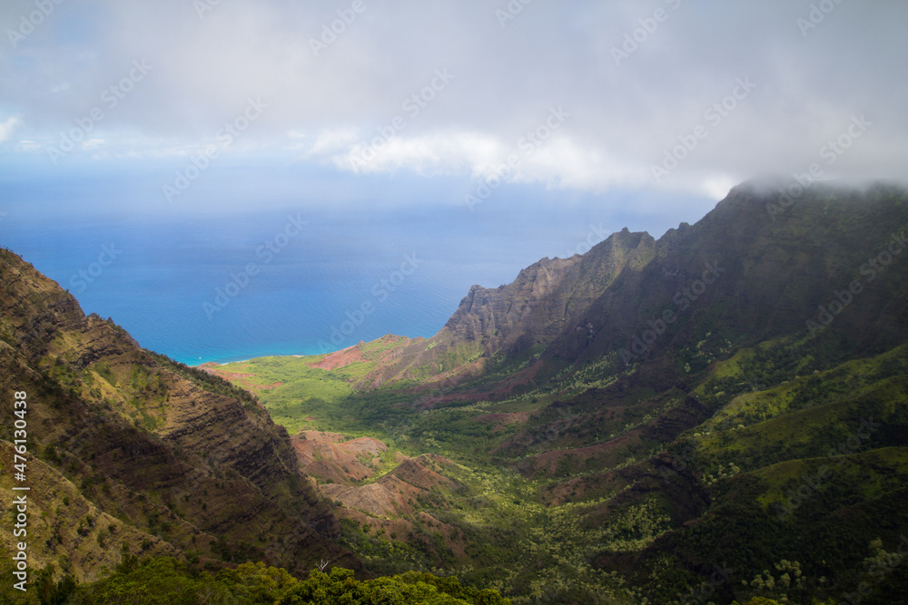 Amazing view of the Kalalau Valley and the Na Pali coast in Kauai.