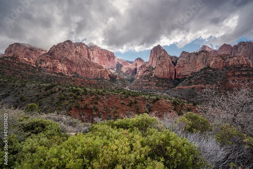 Sunshine through the clouds over Nagunt Mesa mountain in Kolob Canyons, Utah, USA