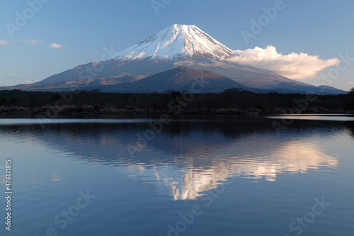 世界遺産 富士山を富士五湖の一つの精進湖からの望む風景