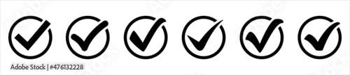 Check mark circle icon set. Tick or check mark circle approved symbol. Accepted and confirmed marker symbol. Vector stock illustration