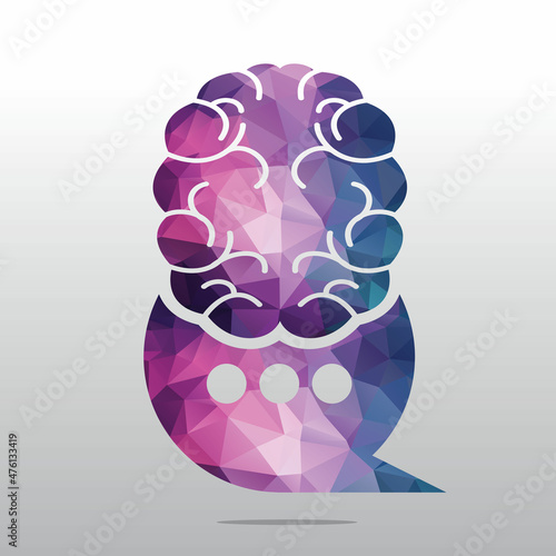 Brain Chat Logo Design Template.  Mind with chat symbol.