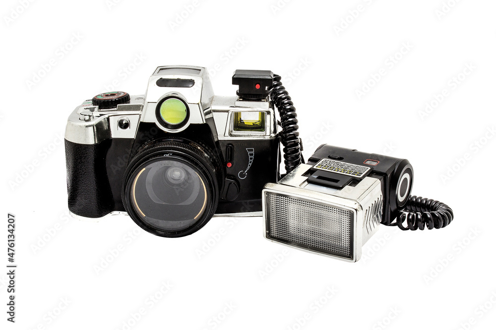 Vintage camera and flash